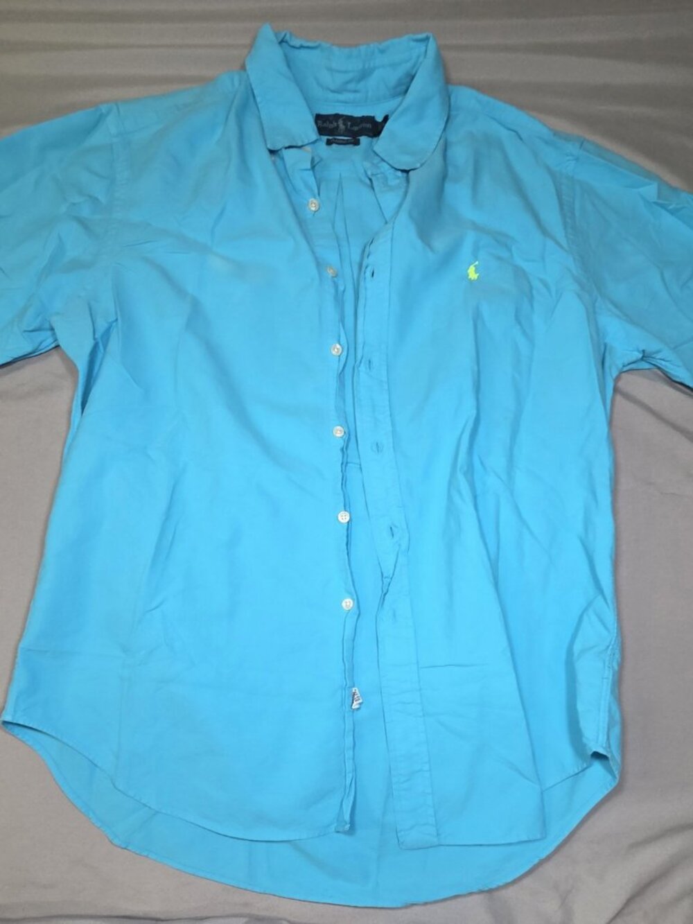 Ralph Lauren Classic Fit Turquoise Short Sleeve Button Down Shirt Pony Mens L